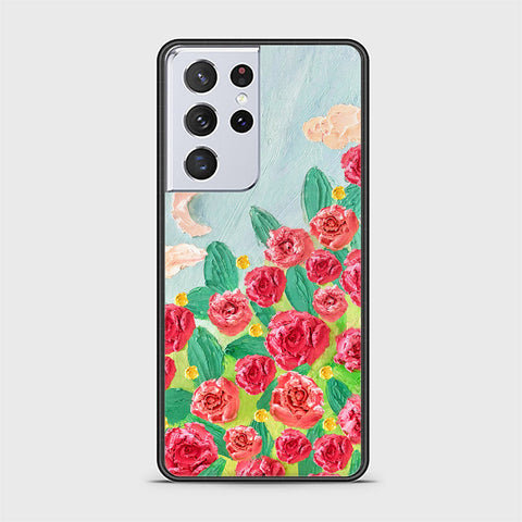 Samsung Galaxy S21 Ultra 5G Cover - Floral Series - Design 10 - Red & Green - HQ Ultra Shine Premium Infinity Glass Soft Silicon Borders Case