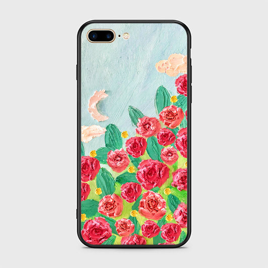iPhone 8 Plus / 7 Plus Cover - Floral Series - Design 10 - Red & Green - HQ Ultra Shine Premium Infinity Glass Soft Silicon Borders Case