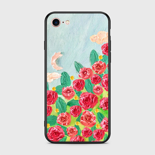 iPhone 8 / 7 Cover - Floral Series - Design 10 - Red & Green - HQ Ultra Shine Premium Infinity Glass Soft Silicon Borders Case