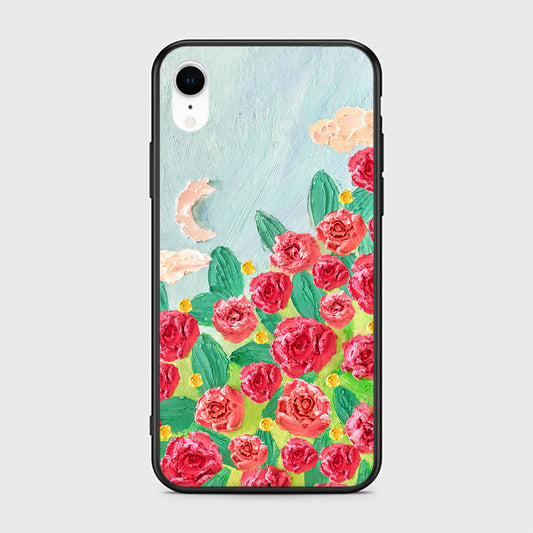 iPhone XR Cover - Floral Series - Design 10 - Red & Green - HQ Ultra Shine Premium Infinity Glass Soft Silicon Borders Case