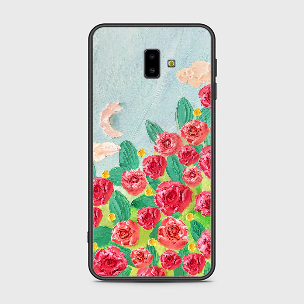 Samsung Galaxy J6 Plus Cover - Floral Series - Design 10 - Red & Green - HQ Ultra Shine Premium Infinity Glass Soft Silicon Borders Case