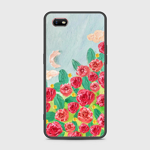 Oppo A1k Cover - Floral Series - Design 10 - Red & Green - HQ Ultra Shine Premium Infinity Glass Soft Silicon Borders Case