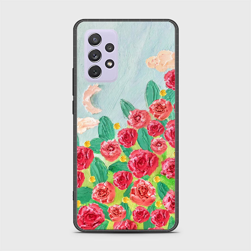 Samsung Galaxy A72 Cover - Floral Series - Design 10 - Red & Green - HQ Ultra Shine Premium Infinity Glass Soft Silicon Borders Case