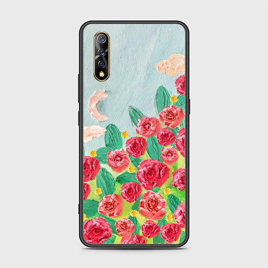 Vivo S1 Cover - Floral Series - Design 10 - Red & Green - HQ Ultra Shine Premium Infinity Glass Soft Silicon Borders Case