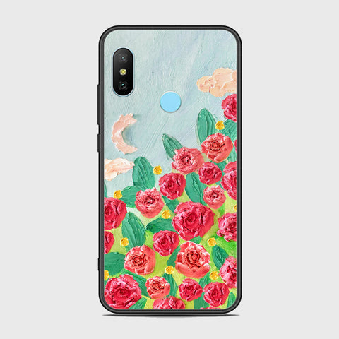 Xiaomi Redmi Note 6 Cover - Floral Series - Design 10 - Red & Green - HQ Ultra Shine Premium Infinity Glass Soft Silicon Borders Case