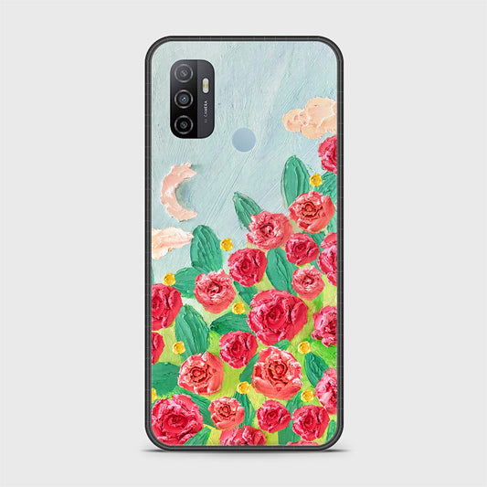 Oppo A53 Cover - Floral Series - Design 10 - Red & Green - HQ Ultra Shine Premium Infinity Glass Soft Silicon Borders Case