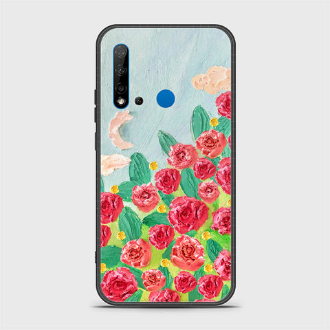 Huawei P20 Lite 2019 Cover - Floral Series - Design 10 - Red & Green - HQ Ultra Shine Premium Infinity Glass Soft Silicon Borders Case