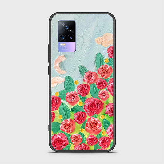 Vivo V21e Cover - Floral Series - Design 10 - Red & Green - HQ Ultra Shine Premium Infinity Glass Soft Silicon Borders Case