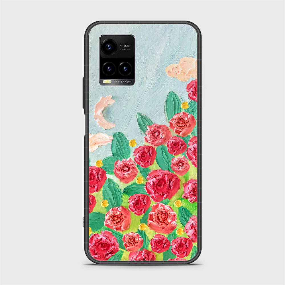 Vivo Y21 Cover - Floral Series - Design 10 - Red & Green - HQ Ultra Shine Premium Infinity Glass Soft Silicon Borders Case