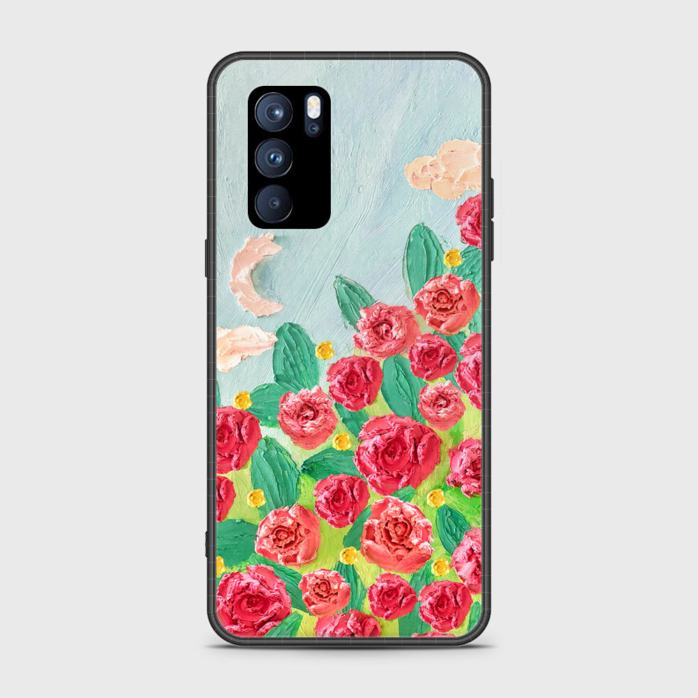 Oppo Reno 6 Pro 5G Cover - Floral Series - Design 10 - Red & Green - HQ Ultra Shine Premium Infinity Glass Soft Silicon Borders Case