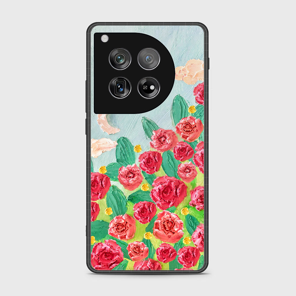 OnePlus 12 Cover - Floral Series - Design 10 - Red & Green - HQ Ultra Shine Premium Infinity Glass Soft Silicon Borders Case