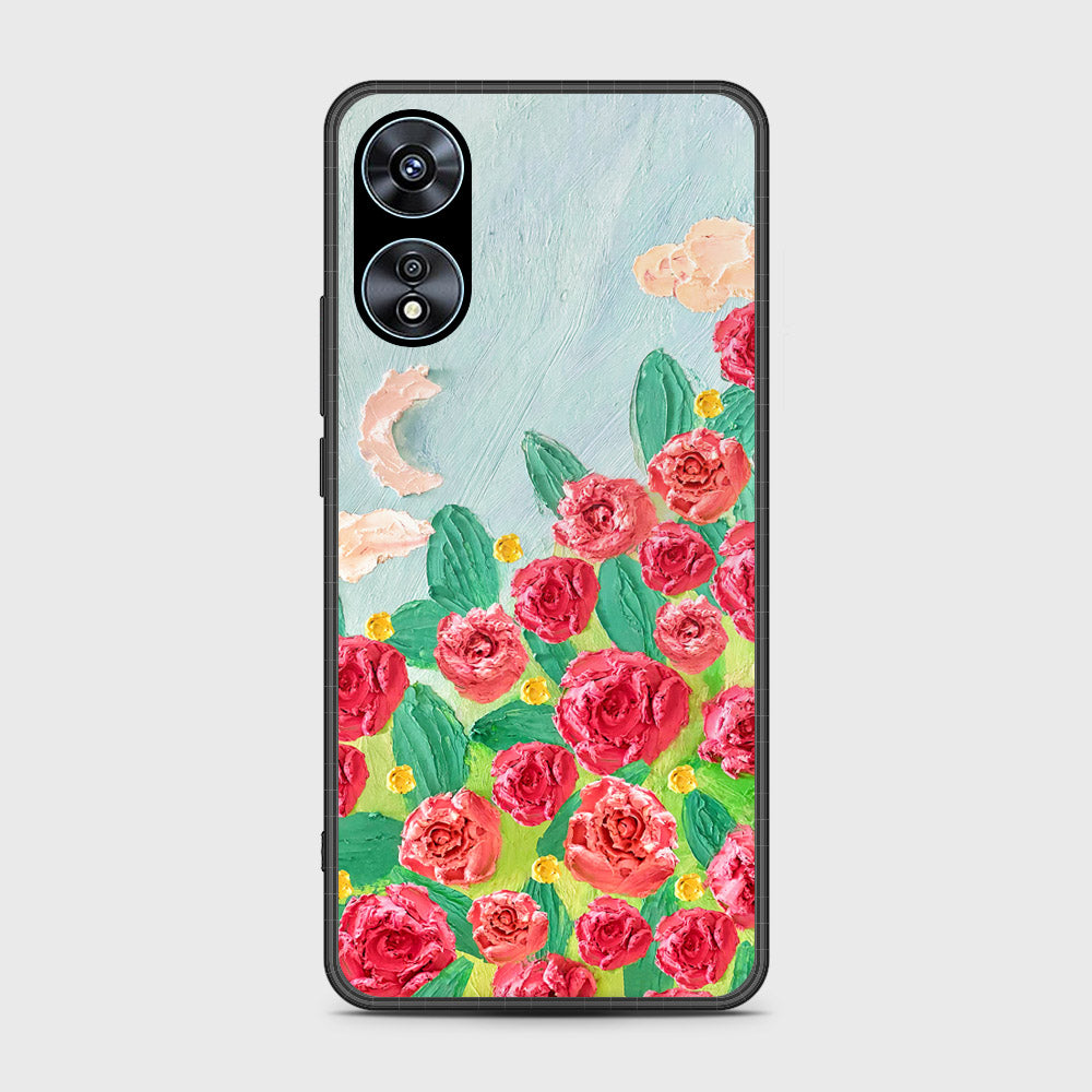 Oppo A78 4G Cover - Floral Series - Design 10 - Red & Green - HQ Ultra Shine Premium Infinity Glass Soft Silicon Borders Case