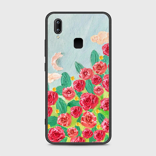 Vivo Y85 Cover - Floral Series - Design 10 - Red & Green - HQ Ultra Shine Premium Infinity Glass Soft Silicon Borders Case