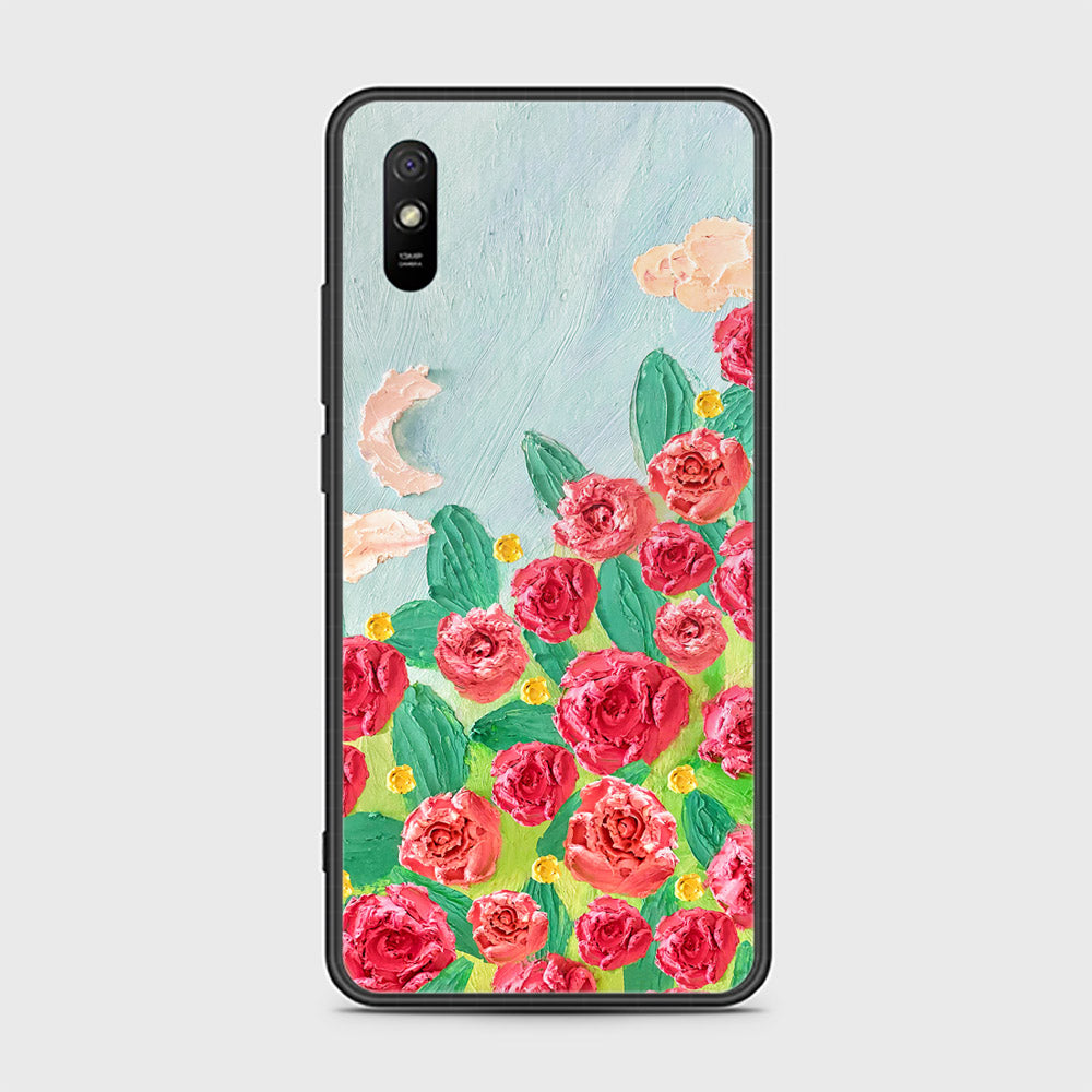 Xiaomi Redmi 9A Cover - Floral Series - Design 10 - Red & Green - HQ Ultra Shine Premium Infinity Glass Soft Silicon Borders Case