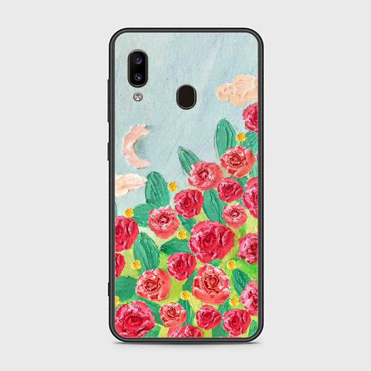 Samsung Galaxy A20 Cover - Floral Series - Design 10 - Red & Green - HQ Ultra Shine Premium Infinity Glass Soft Silicon Borders Case
