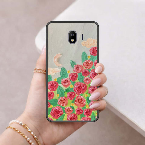 Samsung Galaxy J4 2018 Cover - Floral Series 4 - HQ Ultra Shine Premium Infinity Glass Soft Silicon Borders Case