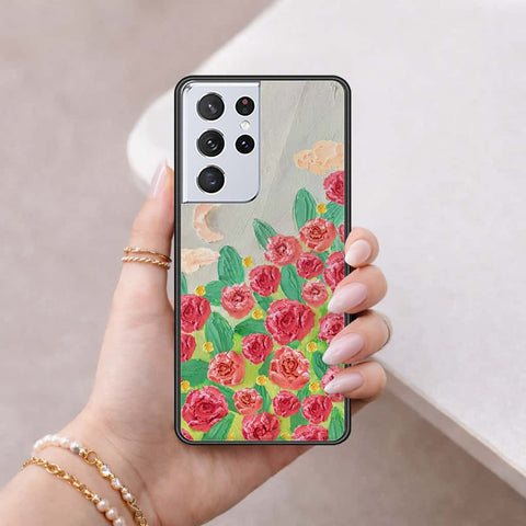 Samsung Galaxy S21 Ultra 5G Cover - Floral Series 4 - HQ Ultra Shine Premium Infinity Glass Soft Silicon Borders Case