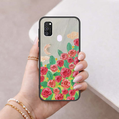 Samsung Galaxy M30s Cover - Floral Series 4 - HQ Ultra Shine Premium Infinity Glass Soft Silicon Borders Case