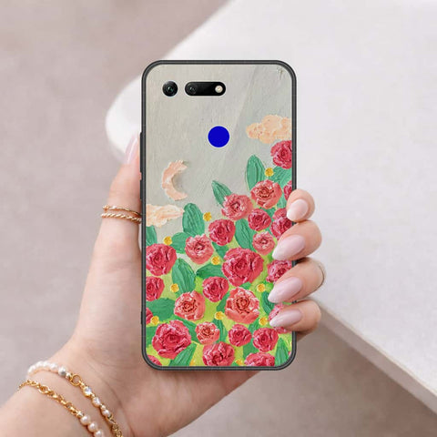 Huawei Honor View 20 Cover - Floral Series 4 - HQ Ultra Shine Premium Infinity Glass Soft Silicon Borders Case