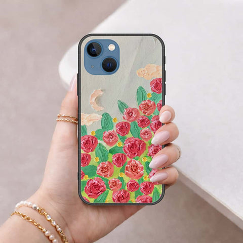 iPhone 13 Cover - Floral Series 4 - HQ Ultra Shine Premium Infinity Glass Soft Silicon Borders Case