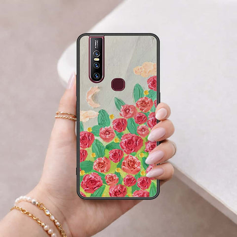 Vivo V15 Cover - Floral Series 4 - HQ Ultra Shine Premium Infinity Glass Soft Silicon Borders Case