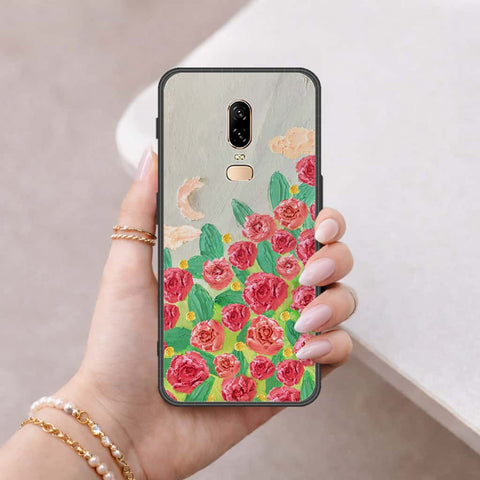 OnePlus 6 Cover - Floral Series 4 - HQ Ultra Shine Premium Infinity Glass Soft Silicon Borders Case