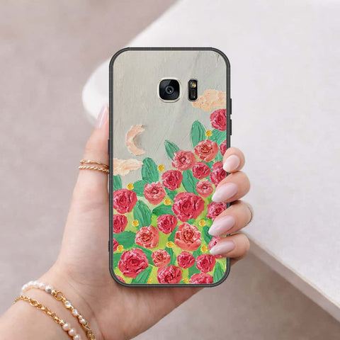 Samsung Galaxy S7 Cover - Floral Series 4 - HQ Ultra Shine Premium Infinity Glass Soft Silicon Borders Case
