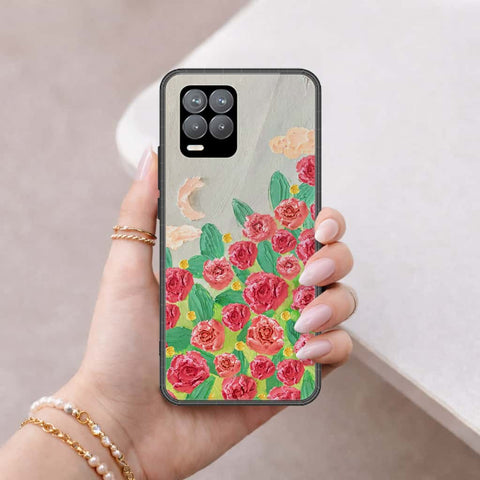 Realme 8 Cover - Floral Series 4 - HQ Ultra Shine Premium Infinity Glass Soft Silicon Borders Case