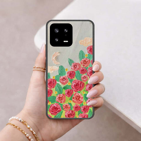 Xiaomi 13 Cover - Floral Series 4 - HQ Ultra Shine Premium Infinity Glass Soft Silicon Borders Case