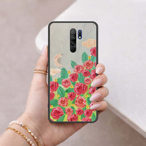 Xiaomi Redmi 9 Cover - Floral Series 4 - HQ Ultra Shine Premium Infinity Glass Soft Silicon Borders Case