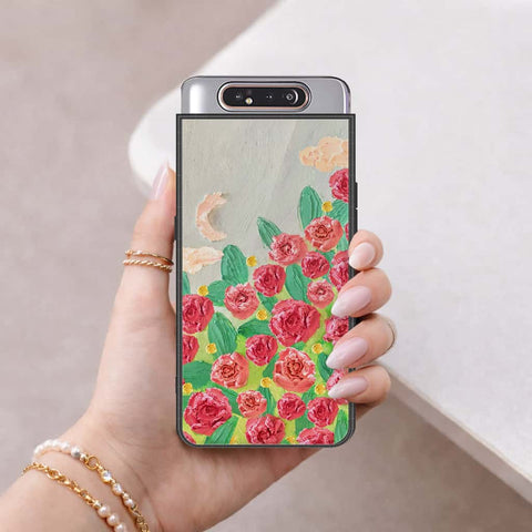 Samsung Galaxy A80 Cover - Floral Series 4 - HQ Ultra Shine Premium Infinity Glass Soft Silicon Borders Case