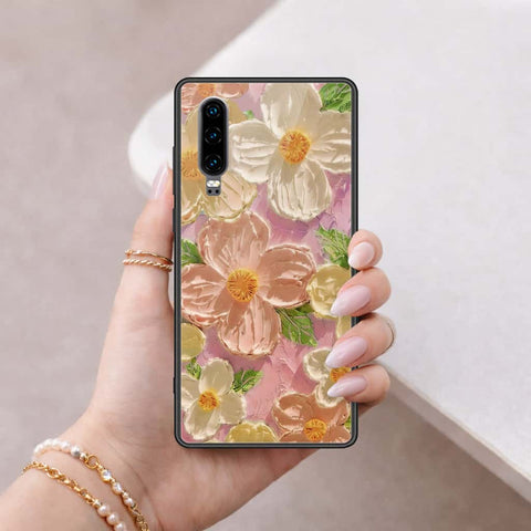 Huawei P30 Cover - Floral Series 4 - HQ Ultra Shine Premium Infinity Glass Soft Silicon Borders Case
