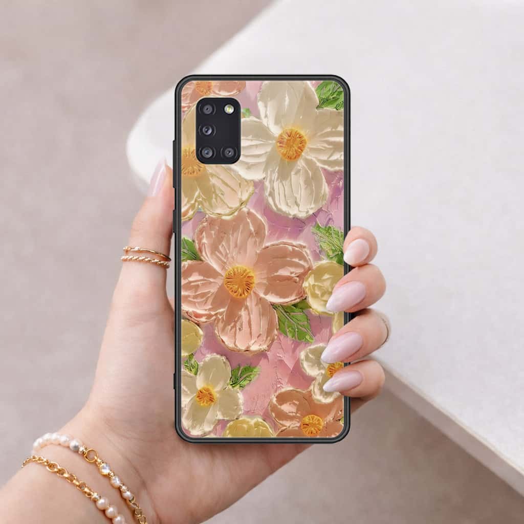 Samsung Galaxy A31 Cover - Floral Series 4 - HQ Ultra Shine Premium Infinity Glass Soft Silicon Borders Case (Fast Delivery)
