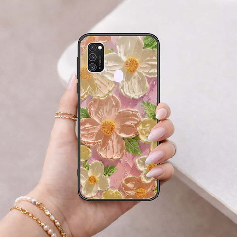 Samsung Galaxy M21 Cover - Floral Series 4 - HQ Ultra Shine Premium Infinity Glass Soft Silicon Borders Case