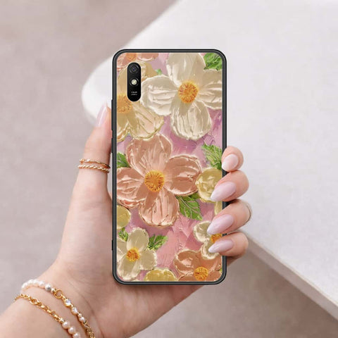 Xiaomi Redmi 9A Cover - Floral Series 4 - HQ Ultra Shine Premium Infinity Glass Soft Silicon Borders Case