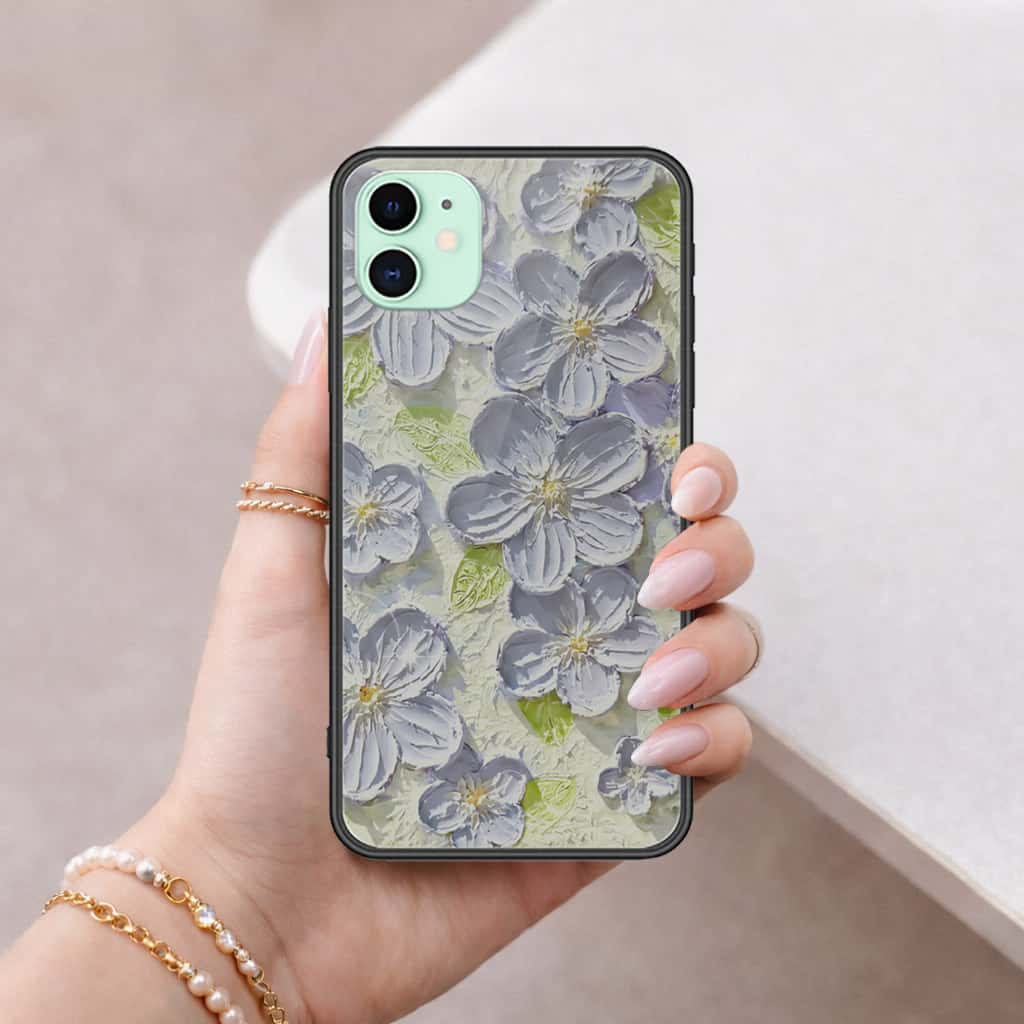 iPhone 11 - Floral Series 4 - HQ Ultra Shine Premium Infinity Glass Soft Silicon Borders Case (Fast Delivery)