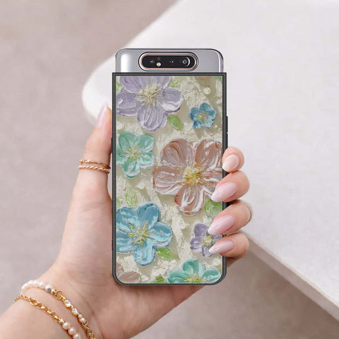 Samsung Galaxy A80 Cover - Floral Series 4 - HQ Ultra Shine Premium Infinity Glass Soft Silicon Borders Case