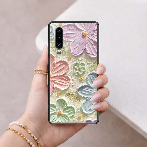 Huawei P30 Cover - Floral Series 4 - HQ Ultra Shine Premium Infinity Glass Soft Silicon Borders Case