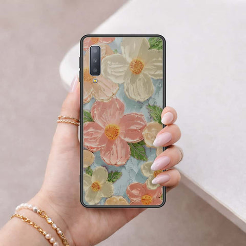 Samsung Galaxy A7 2018 Cover - Floral Series 4 - HQ Ultra Shine Premium Infinity Glass Soft Silicon Borders Case