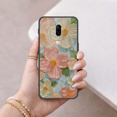 OnePlus 6 Cover - Floral Series 4 - HQ Ultra Shine Premium Infinity Glass Soft Silicon Borders Case