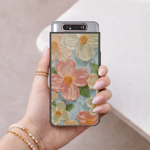 Samsung Galaxy A80 Cover - Floral Series 4 - HQ Ultra Shine Premium Infinity Glass Soft Silicon Borders Case