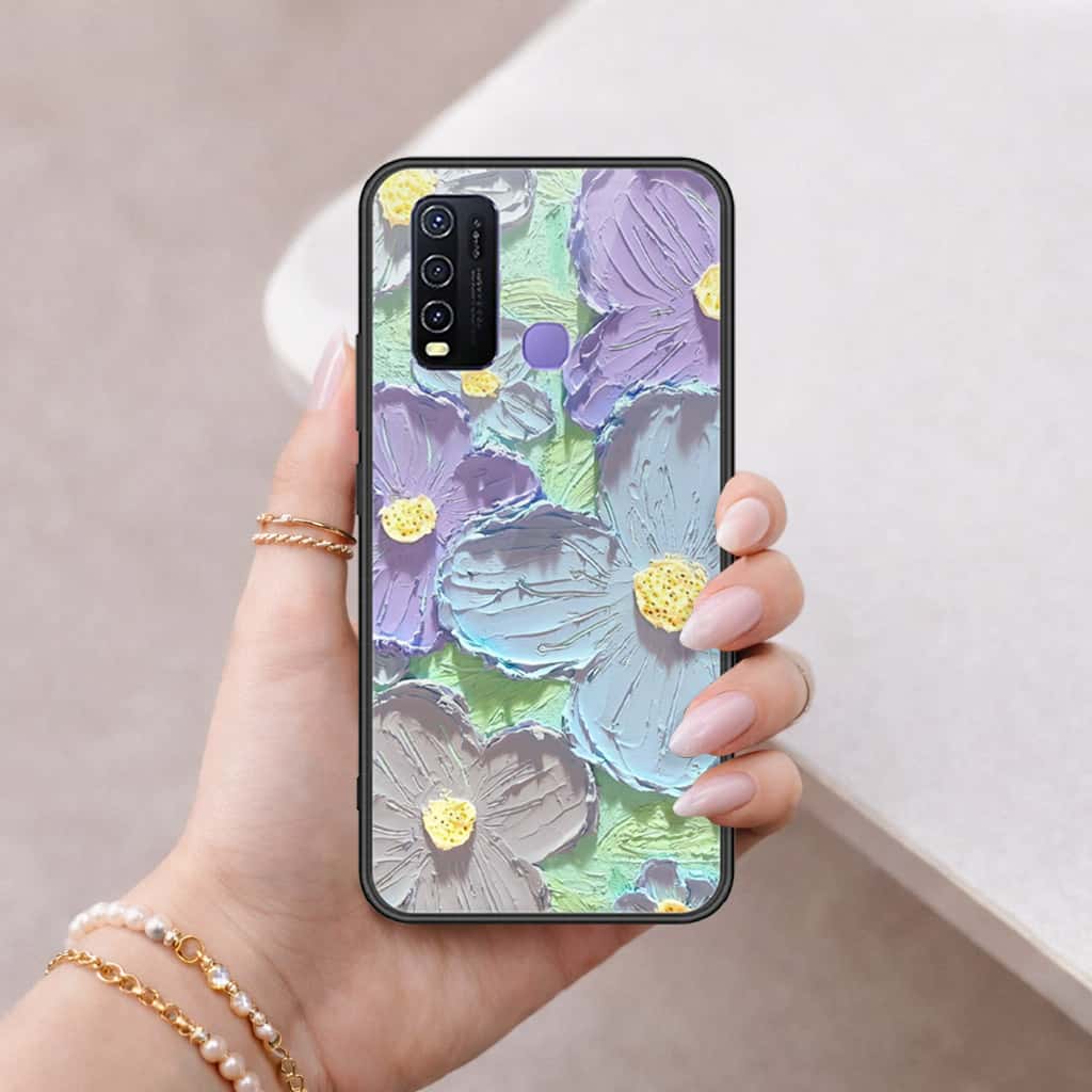 Vivo Y50 Cover - Floral Series 3 - HQ Ultra Shine Premium Infinity Glass Soft Silicon Borders Case