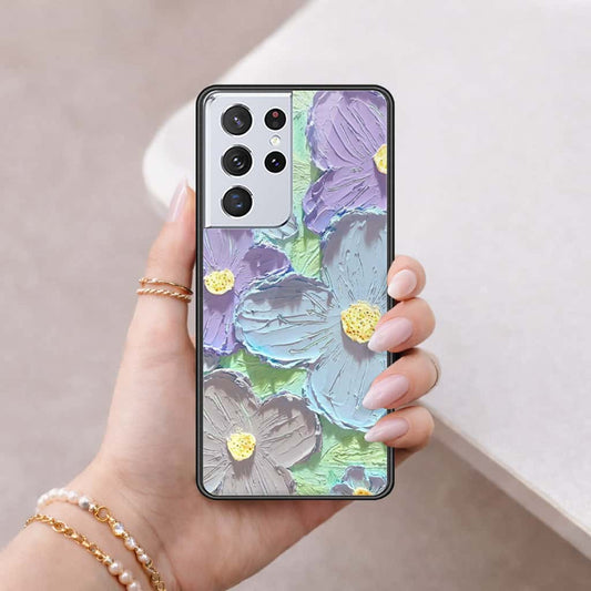 Samsung Galaxy S21 Ultra 5G Cover - Floral Series 3 - HQ Ultra Shine Premium Infinity Glass Soft Silicon Borders Case