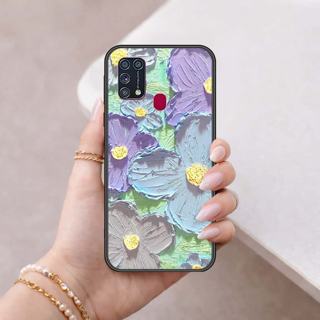 Samsung Galaxy M21s Cover - Floral Series 3 - HQ Ultra Shine Premium Infinity Glass Soft Silicon Borders Case