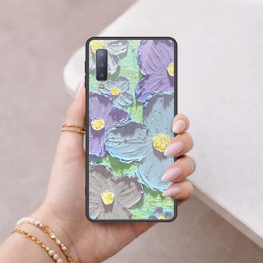 Samsung Galaxy A7 2018 Cover - Floral Series 3 - HQ Ultra Shine Premium Infinity Glass Soft Silicon Borders Case