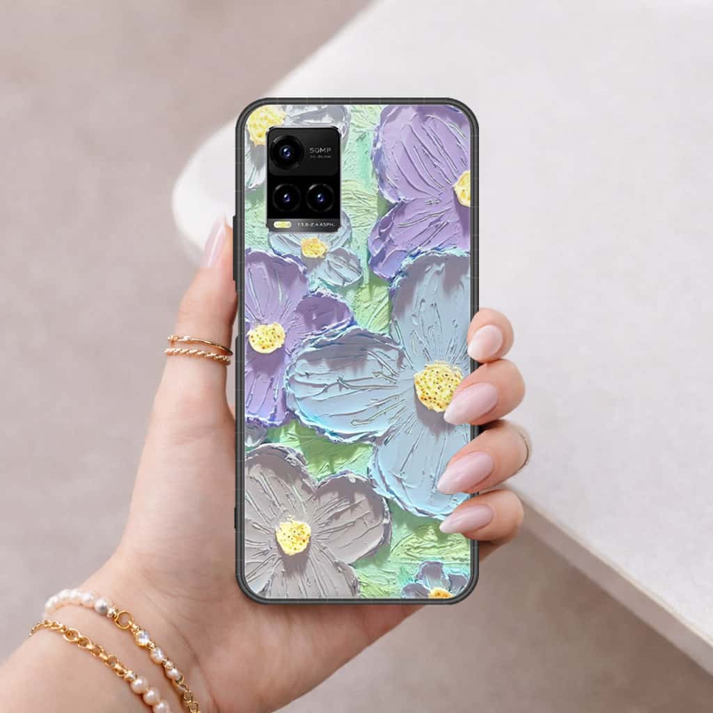 Vivo Y33t Cover - Floral Series 3 - HQ Ultra Shine Premium Infinity Glass Soft Silicon Borders Case