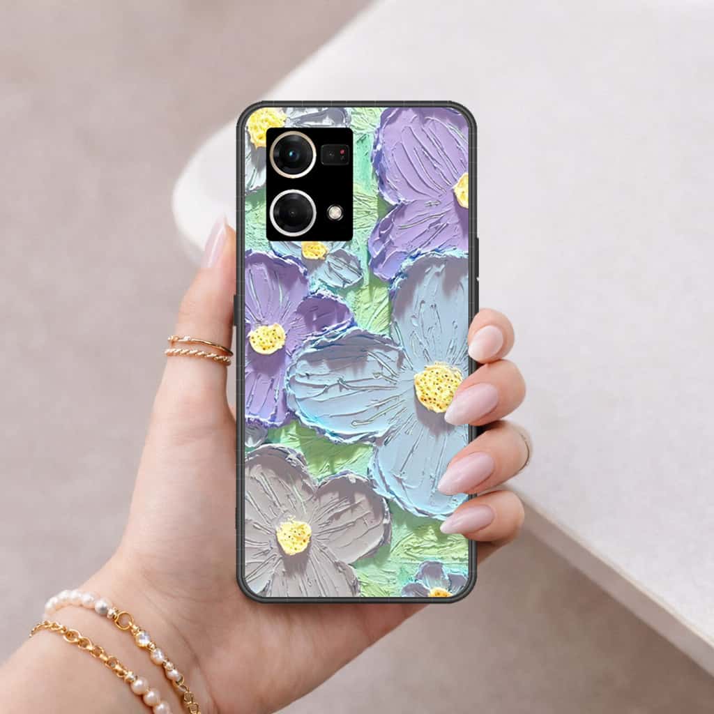 Oppo Reno 8 4G Cover - Floral Series 3 - HQ Ultra Shine Premium Infinity Glass Soft Silicon Borders Case
