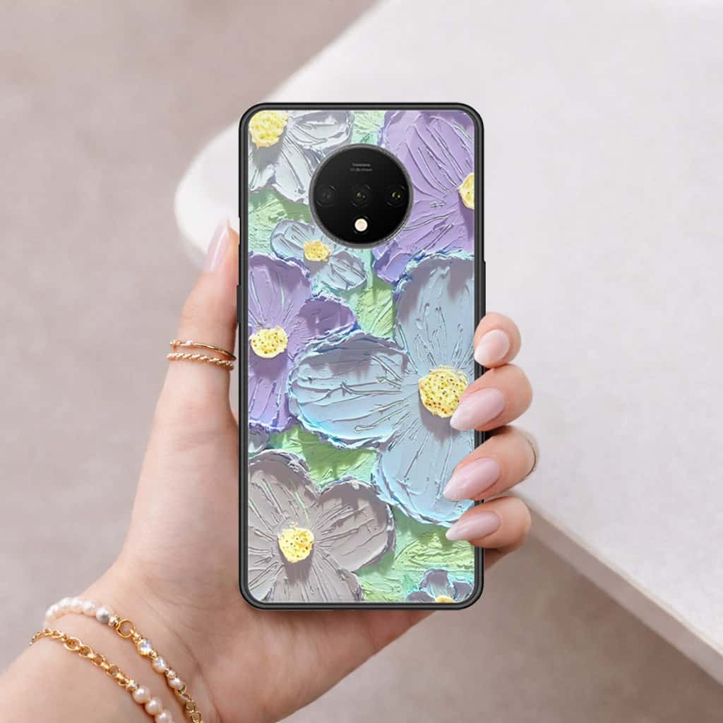 OnePlus 7T Cover - Floral Series 3 - HQ Ultra Shine Premium Infinity Glass Soft Silicon Borders Case