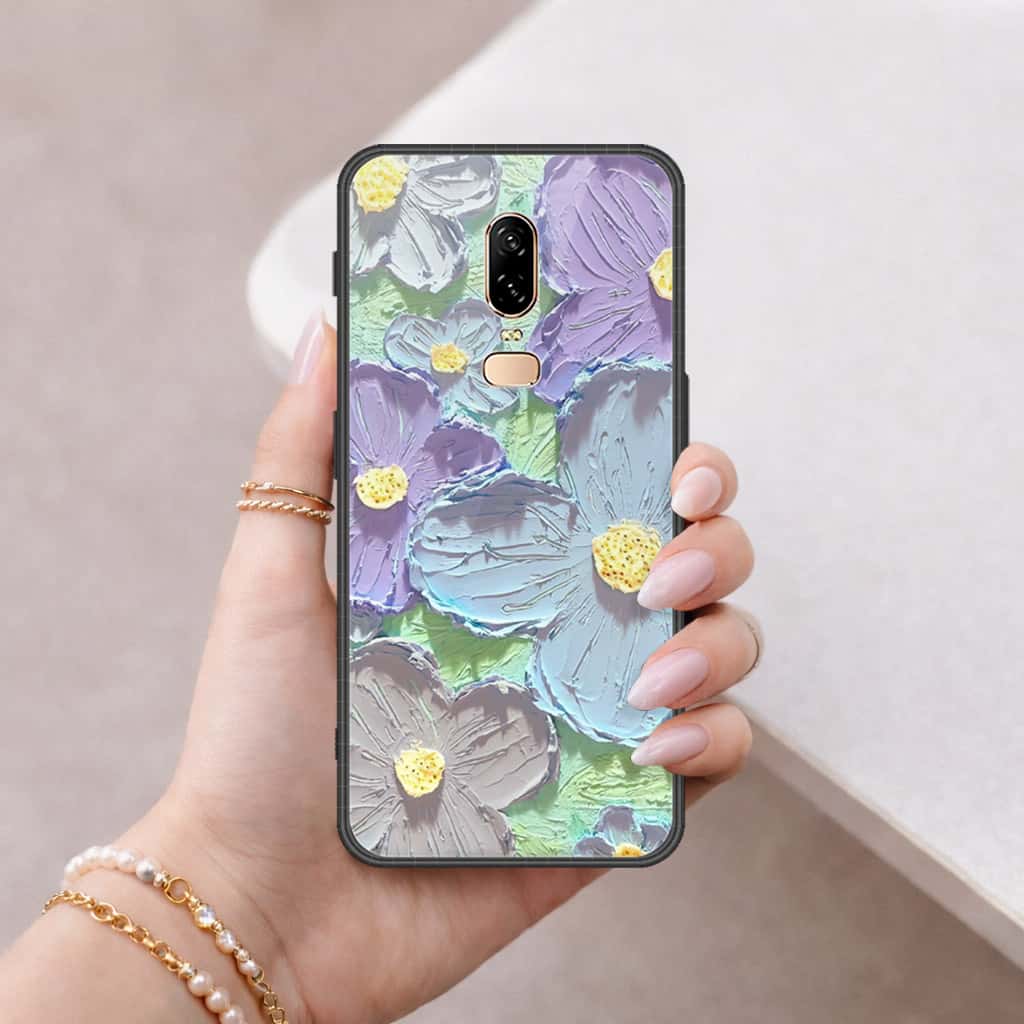 OnePlus 6 Cover - Floral Series 3 - HQ Ultra Shine Premium Infinity Glass Soft Silicon Borders Case