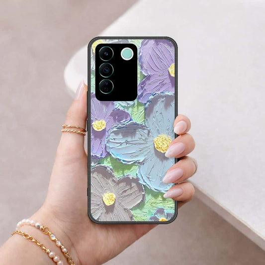 Vivo V27e Cover - Floral Series 3 - HQ Ultra Shine Premium Infinity Glass Soft Silicon Borders Case